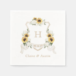 ひまわりアジサイ結婚クレストモノグラム スタンダードカクテルナプキン