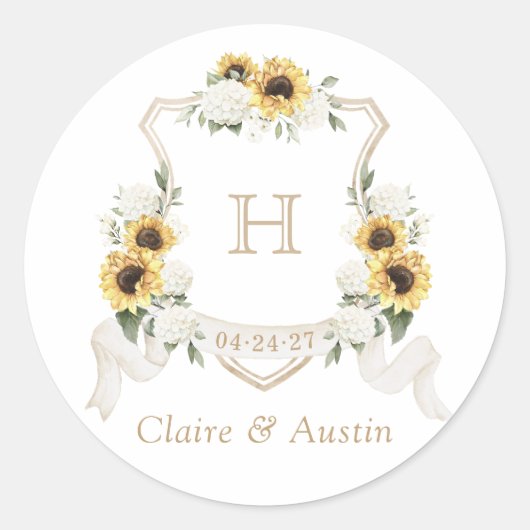 ひまわりアジサイ緑のクレストエンベロープ ラウンドシール (正面)