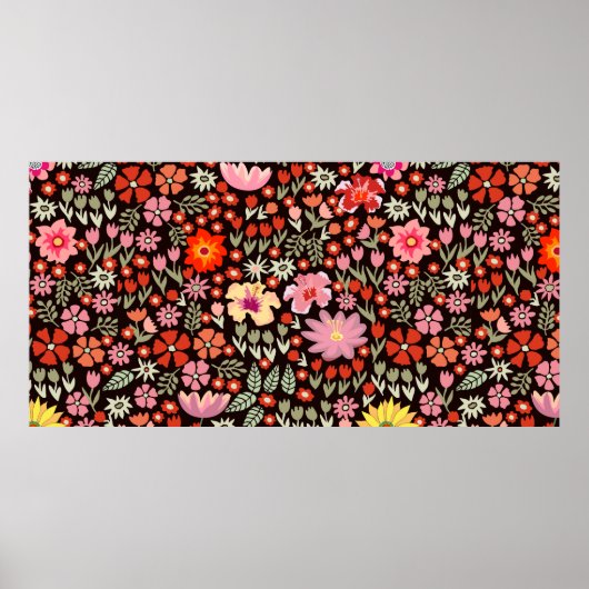 ひまわりアスターのチューリップとシームレスなパターン ポスター (正面)