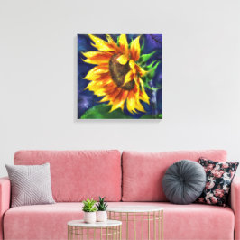 ひまわりアットナイトイエローブルーフラワーフローラ キャンバスプリント