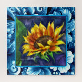 ひまわりアットナイトブルーイエローグリーンフラワーフローラ ジグソーパズル (横)