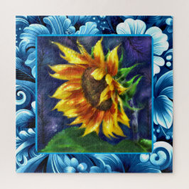 ひまわりアットナイトブルーイエローグリーンフラワーフローラ ジグソーパズル