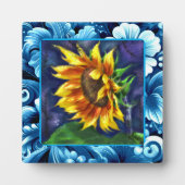 ひまわりアットナイトブルーイエローグリーンフラワーフローラ フォトプラーク (正面)