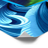 ひまわりアットナイトブルーイエローグリーンフラワーフローラ ポスター (角)