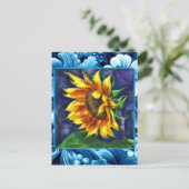 ひまわりアットナイトブルーイエローグリーンフラワーフローラ ポストカード (スタンド正面)