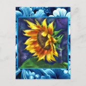 ひまわりアットナイトブルーイエローグリーンフラワーフローラ ポストカード (正面)
