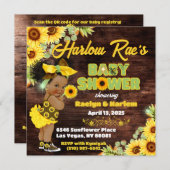 ひまわりアフロベビーガール – 黄色素朴赤ちゃんシャワー 招待状 (正面/裏面)