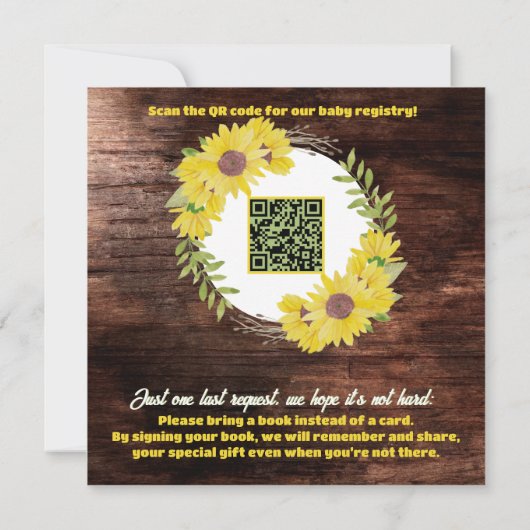 ひまわりアフロベビーガール – 黄色素朴赤ちゃんシャワー 招待状 (裏面)