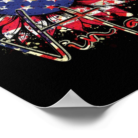 ひまわりアメリカ国旗のヴィンテージグラフィック7月4日 ポスター (角)