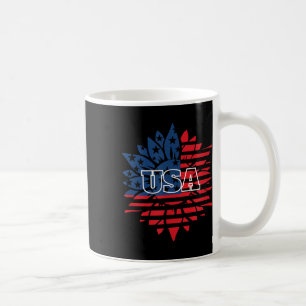 ひまわりアメリカ国旗の服7月4日めもり コーヒーマグカップ