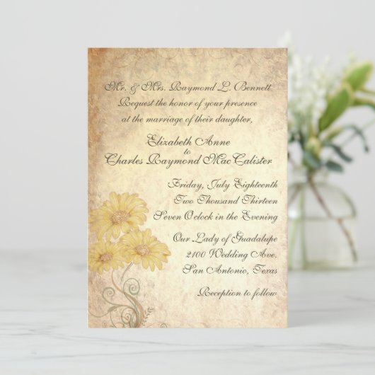 ひまわりアンティーク再生結婚式招待状 招待状 (スタンド正面)