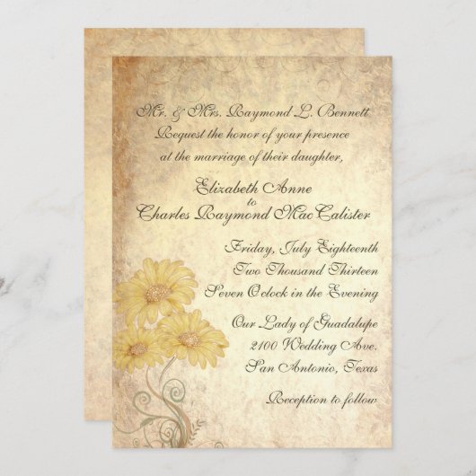 ひまわりアンティーク再生結婚式招待状 招待状 (正面/裏面)