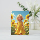 ひまわりアートの分野の女の子 ポストカード (スタンド正面)