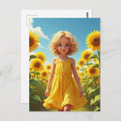 ひまわりアートの分野の女の子 ポストカード (正面/裏面)