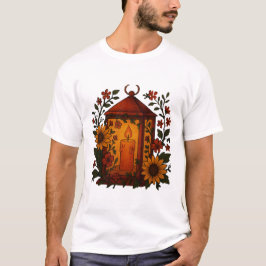 ひまわりアートの可愛らしいランタン Tシャツ