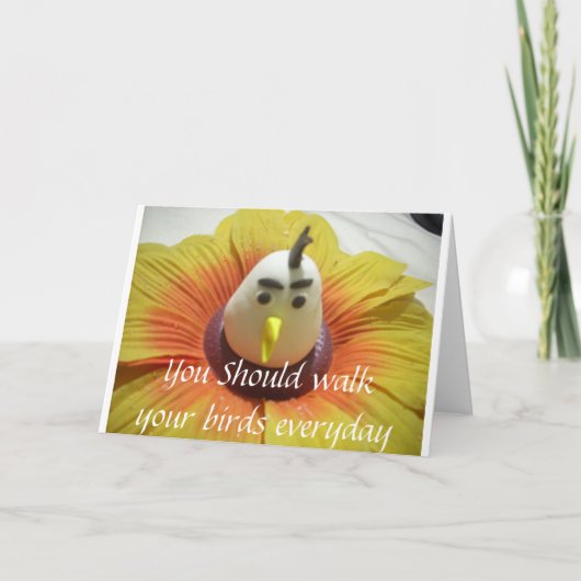 ひまわりアートの彫刻された鳥プリント カード (正面)