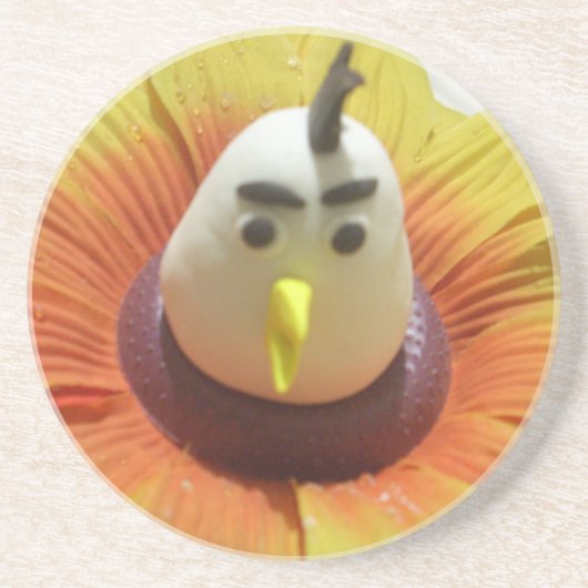 ひまわりアートの彫刻された鳥プリント コースター (正面)