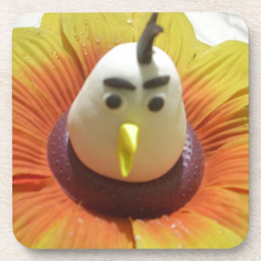 ひまわりアートの彫刻された鳥プリント コースター (正面)