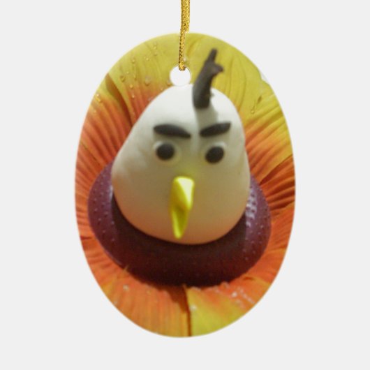ひまわりアートの彫刻された鳥プリント セラミックオーナメント (正面)