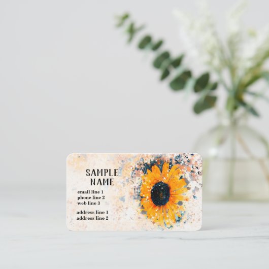 ひまわりアートカスタム水彩黄色と白 名刺 (スタンド正面)