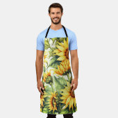 ひまわりアートパターンデザイン エプロン (着用した状態)