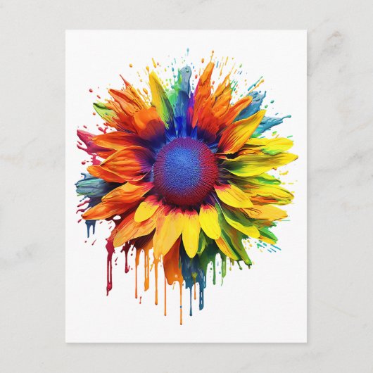 ひまわりアート抽象芸術絵を描フラワーのアートワーク太陽 エンクロージャーカード (裏面)
