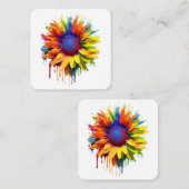 ひまわりアート抽象芸術絵を描フラワーのアートワーク太陽 スクエア名刺 (正面/裏面)