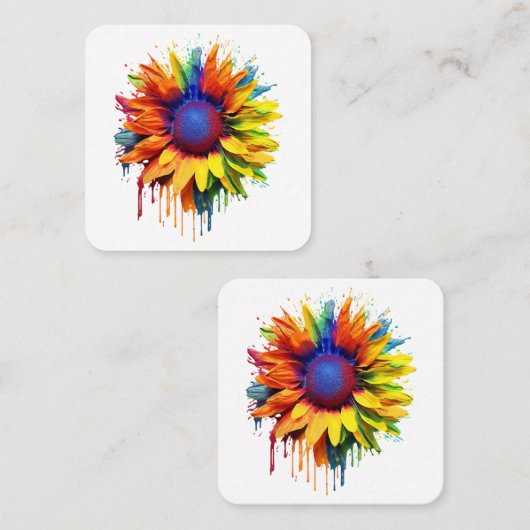 ひまわりアート抽象芸術絵を描フラワーのアートワーク太陽 スクエア名刺 (正面/裏面)