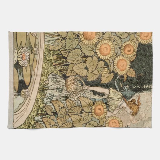 ひまわりアールヌーボーガーデングラスウーマン キッチンタオル (横)