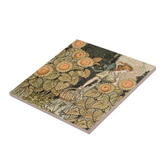 ひまわりアールヌーボーガーデングラスウーマン タイル (側面)