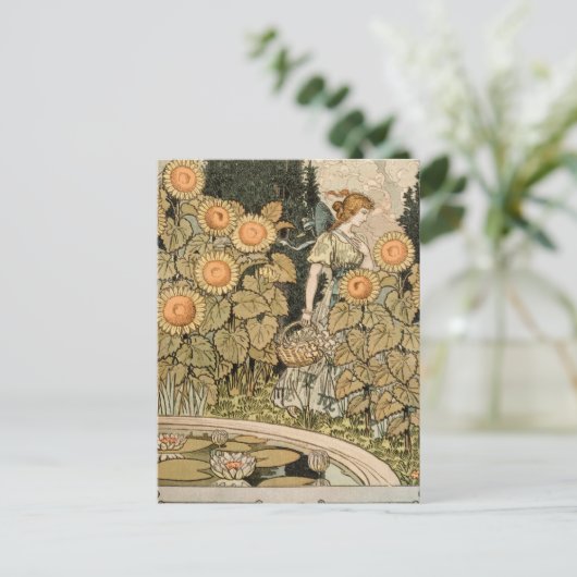 ひまわりアールヌーボーガーデングラスウーマン ポストカード (スタンド正面)
