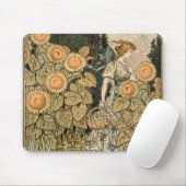 ひまわりアールヌーボーガーデングラスウーマン マウスパッド (マウス)