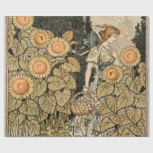 ひまわりアールヌーボーガーデングラスウーマン ラッピングペーパー (フラット)