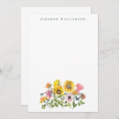 ひまわりイエローの水彩オリジナル ブライダルシャワー サンキューカード (正面/裏面)