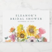 ひまわりイエローウォーターカラーフローラブライダルシャワー スパークリングワインラベル (シングルラベル)