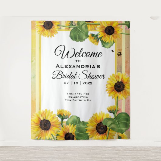 ひまわりイエローカントリーフローラ |結婚へようこそ タペストリー (正面)