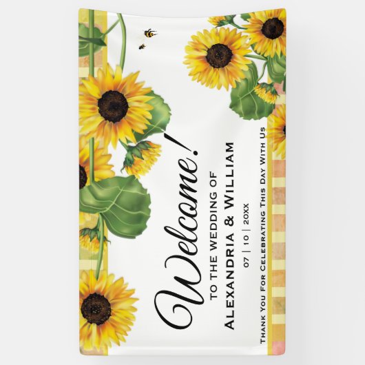 ひまわりイエローカントリーフローラ |結婚へようこそ 横断幕 (縦)