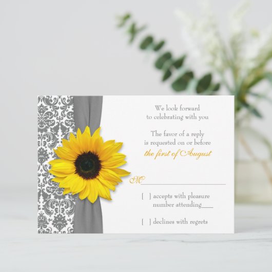 ひまわりイエローグレーダマスクウェディングRSVP返信 出欠カード (スタンド正面)
