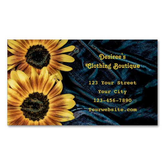 ひまわりイエローデニ素朴ムブルージーンズ マグネット名刺 (正面)