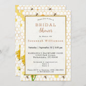 ひまわりイエローハニカムミツバチ金ゴールドブライダルシャワー 招待状 (正面/裏面)