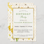 ひまわりイエローハニカムミツバチ金ゴールド誕生日 招待状 (正面/裏面)