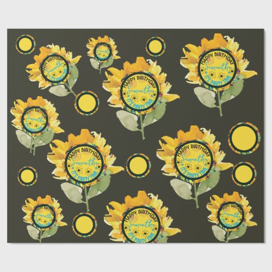 ひまわりイエローブラックガール誕生日 ラッピングペーパー (フラット)