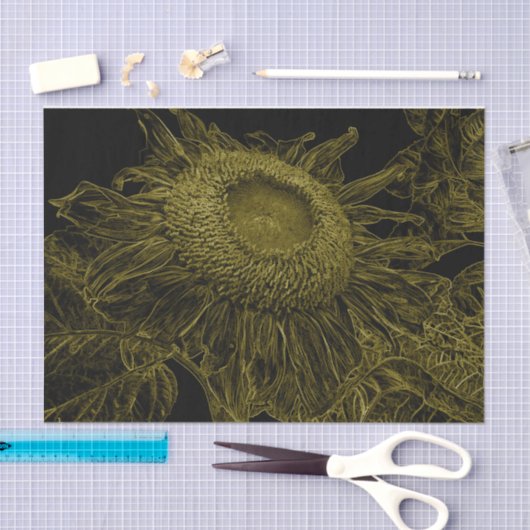 ひまわりイエローブラックフローラアールデコページ 薄葉紙 (クラフト)