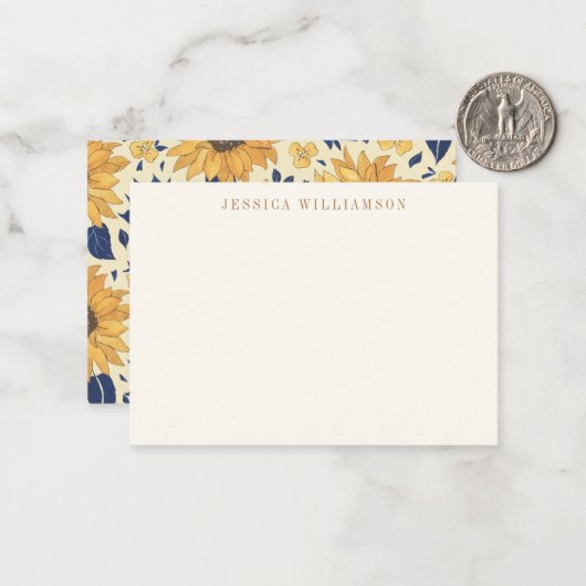 ひまわりイエローブルーギフトエンクロージャー名前をカスタムする ノートカード (正面/裏面インサイチュ)