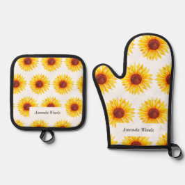 ひまわりイエローホワイトシック 鍋つかみ&鍋敷きセット