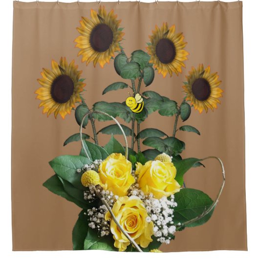 ひまわりイエローローズシャワーカーテン シャワーカーテン (正面)