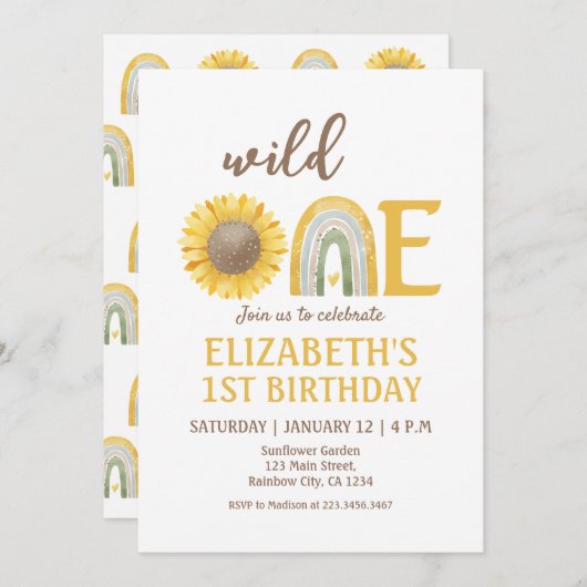 ひまわりイエローワイルドワン誕生日 招待状 (正面/裏面)