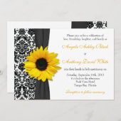 ひまわりイエロー白黒ダマスクウェディング 招待状 (正面/裏面)