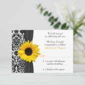 ひまわりイエロー ブラック ダマスク ウェディング RSVP 返信 (スタンド正面)