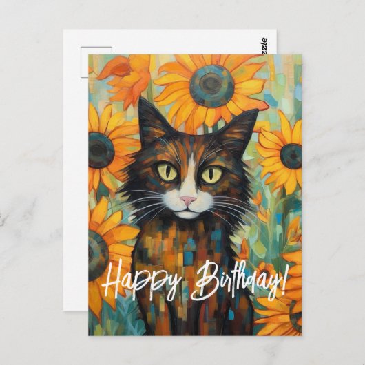 ひまわりウイスカーズディライト猫好き誕生日 ポストカード (正面/裏面)